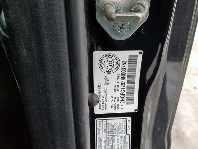 2HGFG12938H000753 - 2008 HONDA CIVIC EXL 黑色 照片 10