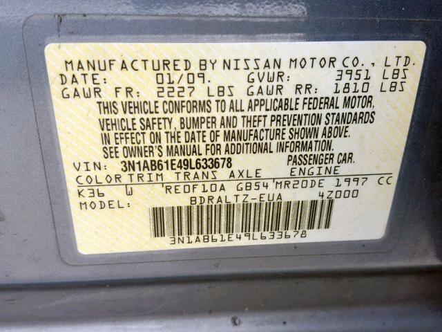 3N1AB61E49L633678 - 2009 NISSAN SENTRA 2.0 GRAY photo 10