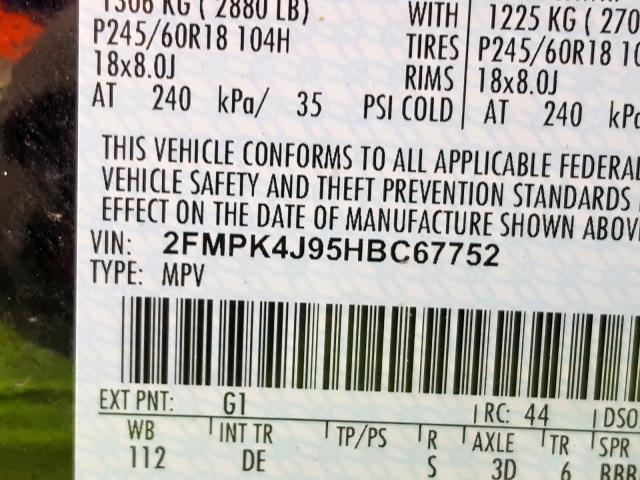 2FMPK4J95HBC67752 - 2017 FORD EDGE SEL BLACK photo 10