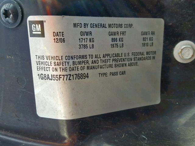 1G8AJ55F77Z176894 - 2007 SATURN ION LEVEL 蓝色 照片 10