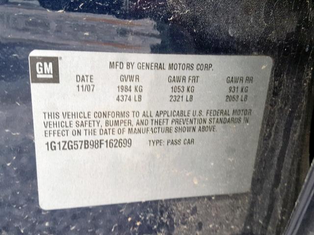 1G1ZG57B98F162699 - 2008 CHEVROLET MALIBU LS BLUE photo 10