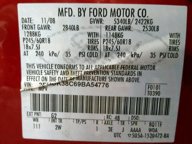 2FMDK38C69BA54776 - 2009 FORD EDGE SEL RED photo 10