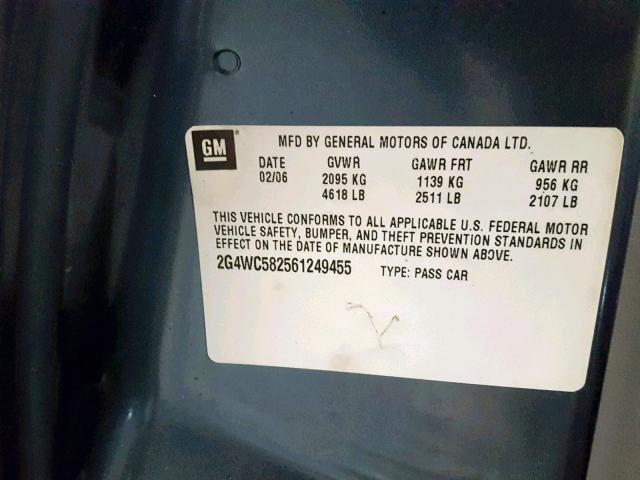 2G4WC582561249455 - 2006 BUICK LACROSSE C BLUE photo 10