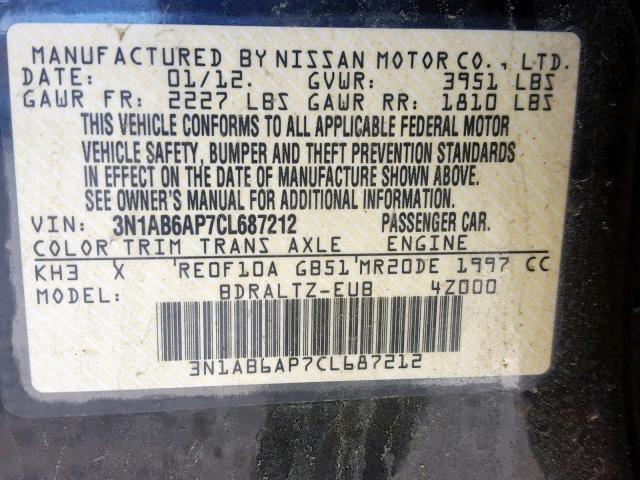 3N1AB6AP7CL687212 - 2012 NISSAN SENTRA 2.0 BLACK photo 10