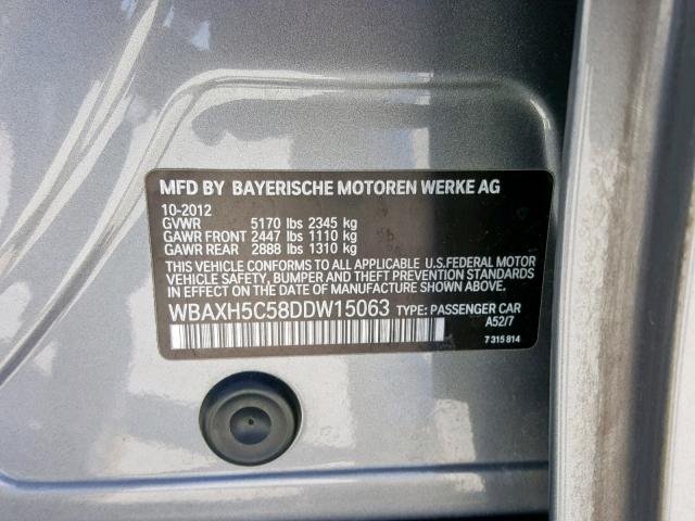 WBAXH5C58DDW15063 - 2013 BMW 528 XI GRAY photo 10