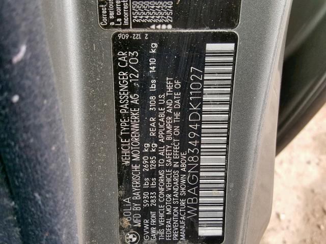 WBAGN83494DK11027 - 2004 BMW 760 LI GRAY photo 10