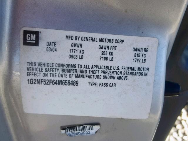 1G2NF52F64M658489 - 2004 PONTIAC GRAND AM S SILVER photo 10
