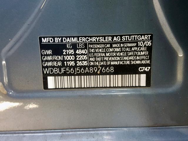 WDBUF56J56A897668 - 2006 MERCEDES-BENZ E 350 BLUE photo 10