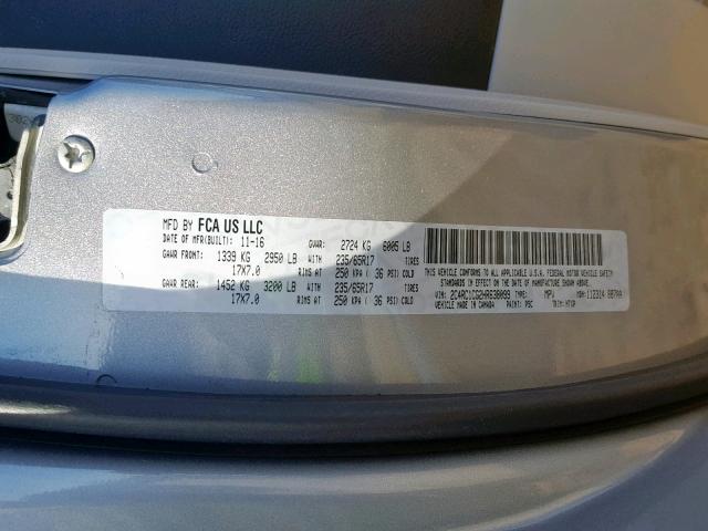 2C4RC1CG2HR638099 - 2017 CHRYSLER PACIFICA L SILVER photo 10