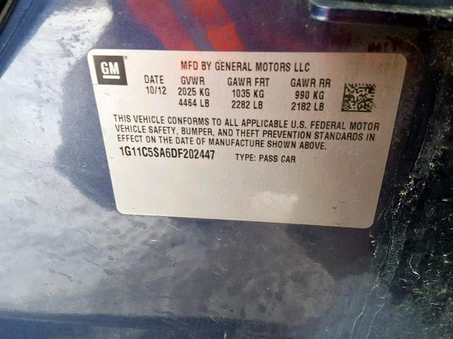 1G11C5SA6DF202447 - 2013 CHEVROLET MALIBU 1LT BLUE photo 10