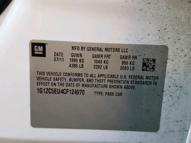 1G1ZC5EU4CF124970 - 2012 CHEVROLET MALIBU 1LT თეთრი ფოტო 10