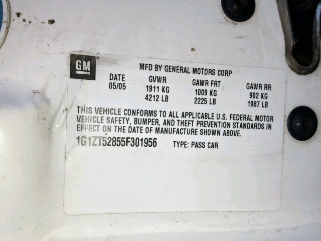 1G1ZT52855F301956 - 2005 CHEVROLET MALIBU LS WHITE photo 10