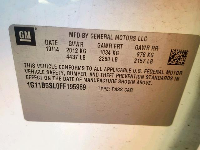 1G11B5SL0FF195969 - 2015 CHEVROLET MALIBU LS WHITE photo 10