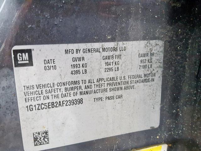 1G1ZC5EB2AF239398 - 2010 CHEVROLET MALIBU 1LT 金色 照片 10