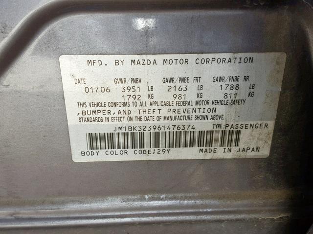 JM1BK323961476374 - 2006 MAZDA 3 S SILVER photo 10