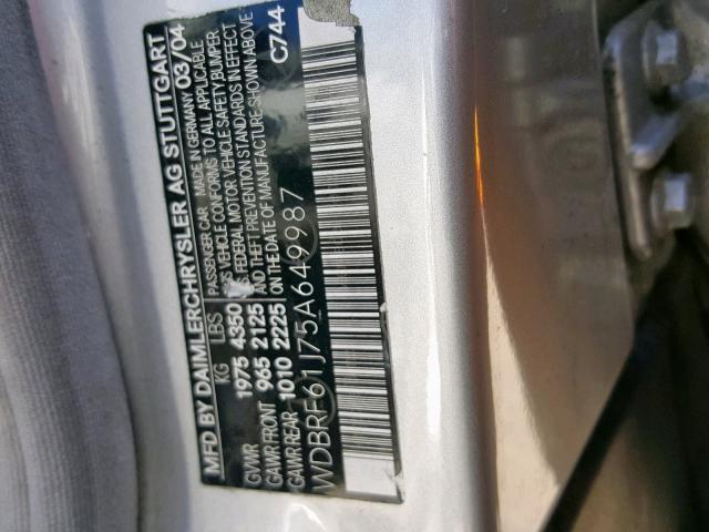 WDBRF61J75A649987 - 2005 MERCEDES-BENZ C 240 SILVER photo 10