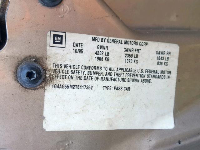 1G4AG55M2T6417352 - 1996 BUICK CENTURY SP BEIGE photo 10