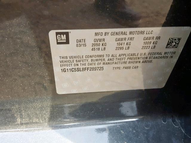 1G11C5SL8FF289725 - 2015 CHEVROLET MALIBU 1LT 灰色 照片 10