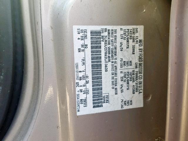 5LMEU27R62LJ13620 - 2002 LINCOLN NAVIGATOR SILVER photo 10