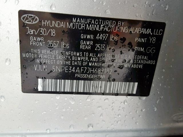 5NPE34AF7JH687182 - 2018 HYUNDAI SONATA SPO SILVER photo 10