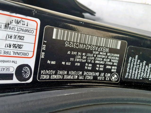 WBXPA93424WC31215 - 2004 BMW X3 3.0I BLACK photo 10