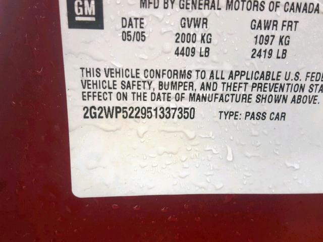 2G2WP522951337350 - 2005 PONTIAC GRAND PRIX SILVER photo 10