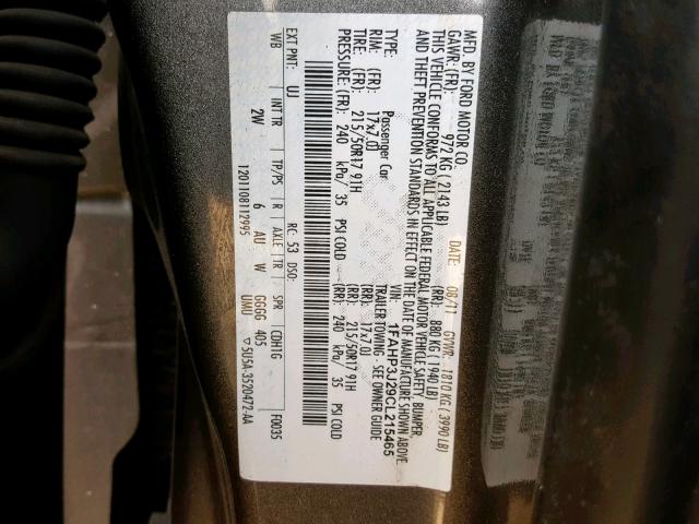 1FAHP3J29CL215465 - 2012 FORD FOCUS TITA GRAY photo 10