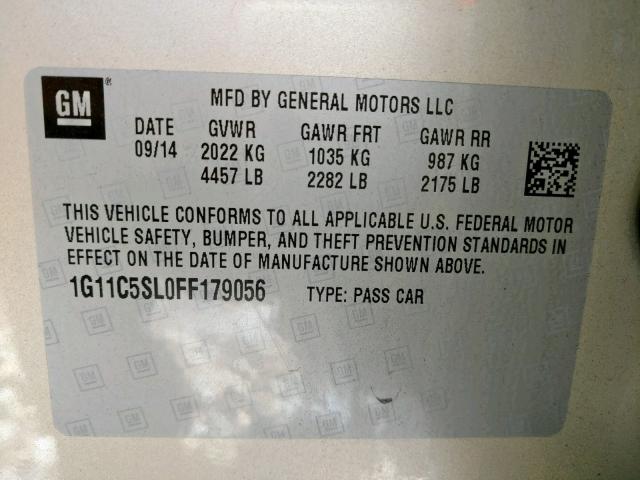 1G11C5SL0FF179056 - 2015 CHEVROLET MALIBU 1LT 金色 照片 10