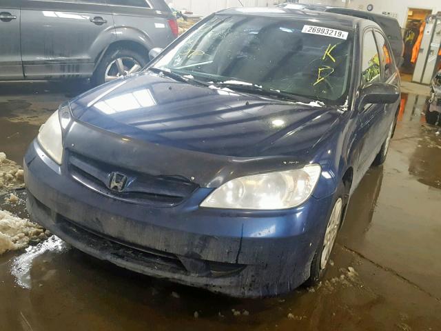 2HGES16395H000753 - 2005 HONDA CIVIC DX V BLUE photo 2