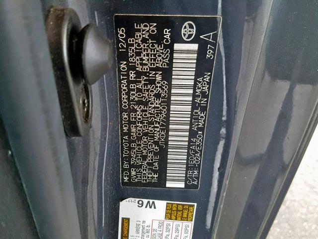 JTKDE177960113569 - 2006 TOYOTA SCION TC შავი ფოტო 10