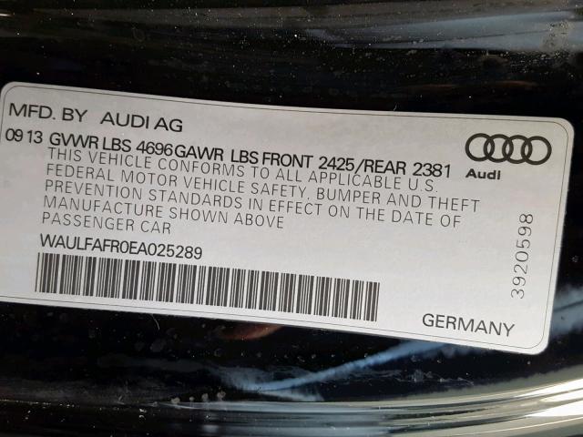 WAULFAFR0EA025289 - 2014 AUDI A5 PREMIUM BLACK photo 10