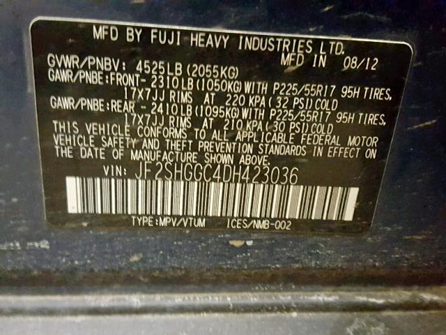 JF2SHGGC4DH423036 - 2013 SUBARU FORESTER T BLUE photo 10