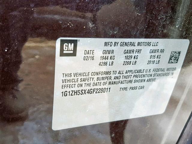 1G1ZH5SX4GF228011 - 2016 CHEVROLET MALIBU PRE 紫色 照片 10