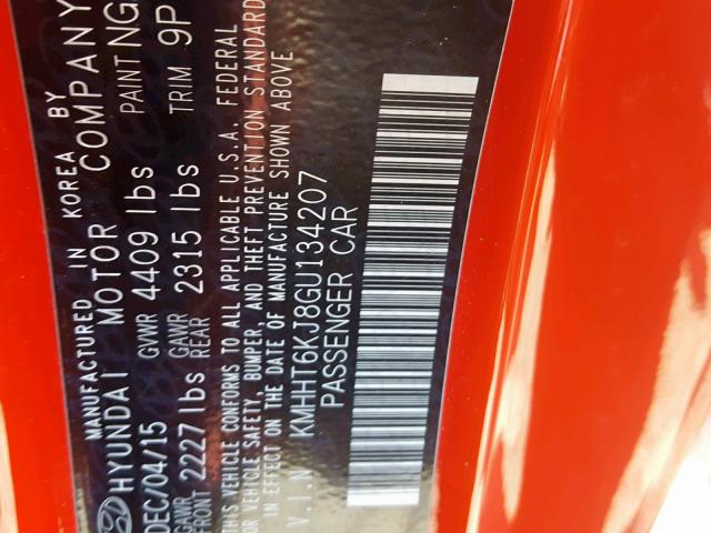 KMHHT6KJ8GU134207 - 2016 HYUNDAI GENESIS CO RED photo 10