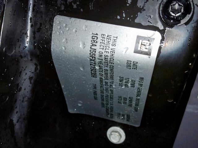 1G8AJ55FX7Z192359 - 2007 SATURN ION LEVEL BLACK photo 10