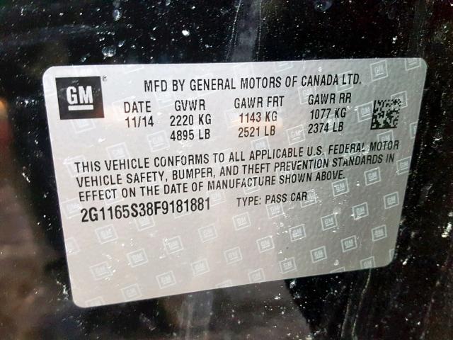 2G1165S38F9181881 - 2015 CHEVROLET IMPALA LTZ BLACK photo 10