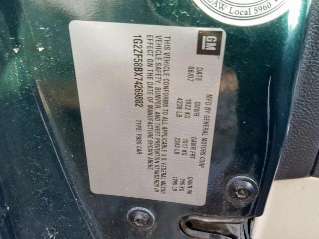 1G2ZF58BX74269882 - 2007 PONTIAC G6 VALUE L GREEN photo 10