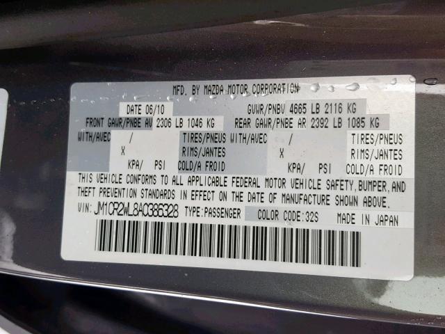 JM1CR2WL8A0386328 - 2010 MAZDA 5 GRAY photo 10