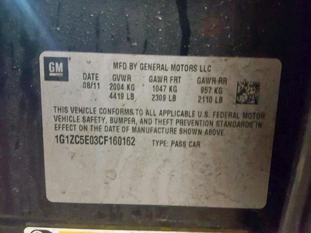 1G1ZC5E03CF160162 - 2012 CHEVROLET MALIBU 1LT შავი ფოტო 10