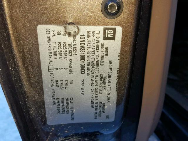 1GNDV33108D138433 - 2008 CHEVROLET UPLANDER L 棕色 照片 10