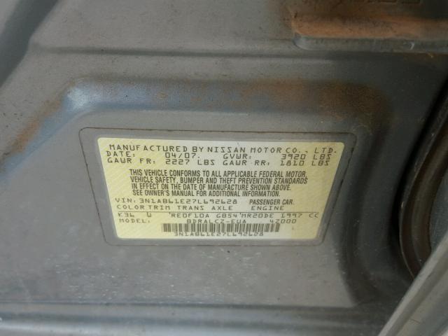 3N1AB61E27L692628 - 2007 NISSAN SENTRA 2.0 GRAY photo 10