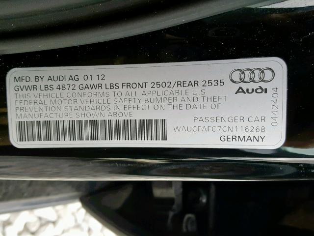 WAUCFAFC7CN116268 - 2012 AUDI A6 PREMIUM BLACK photo 10