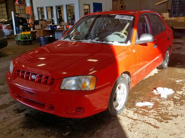 KMHCG45C42U339497 - 2002 HYUNDAI ACCENT GL RED photo 2