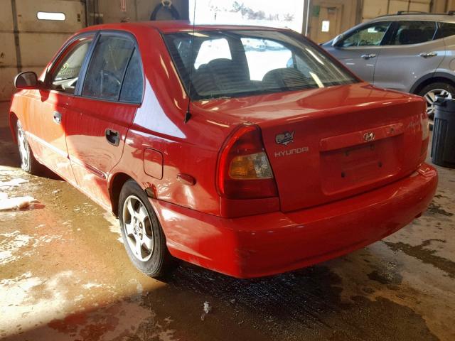 KMHCG45C42U339497 - 2002 HYUNDAI ACCENT GL RED photo 3