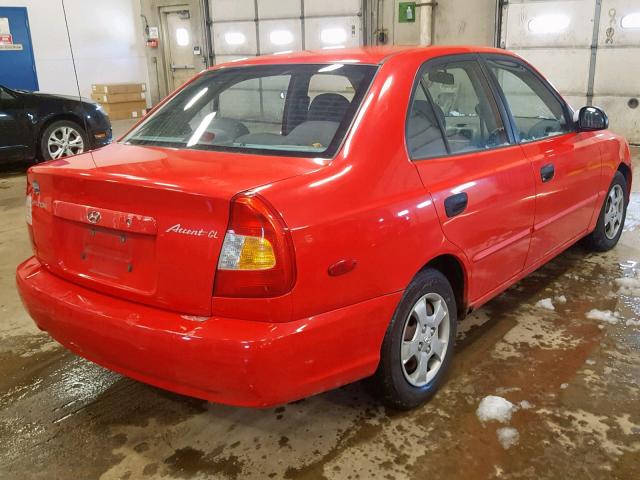 KMHCG45C42U339497 - 2002 HYUNDAI ACCENT GL RED photo 4