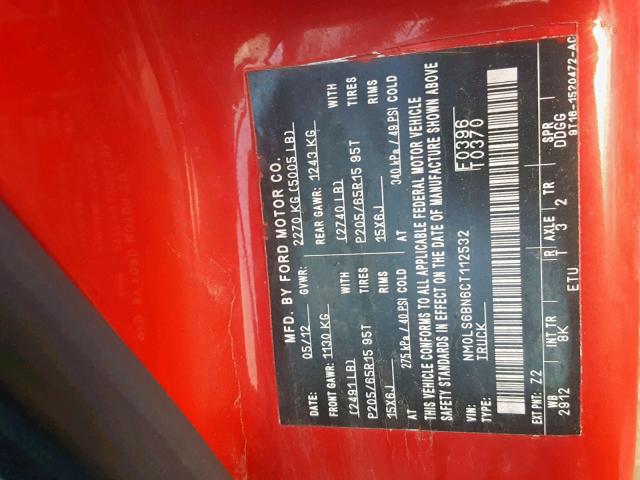 NM0LS6BN6CT112532 - 2012 FORD TRANSIT CO RED photo 10