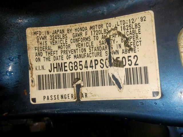 JHMEG8544PS035052 - 1993 HONDA CIVIC DX BLUE photo 10