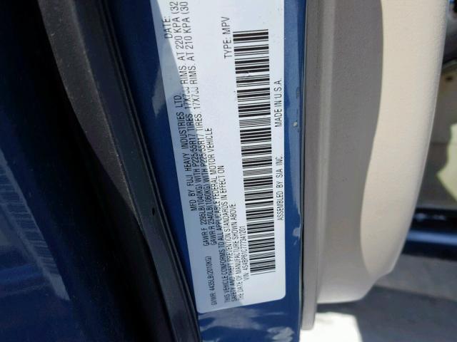 4S4BP61C777341201 - 2007 SUBARU LEGACY OUT BLUE photo 10