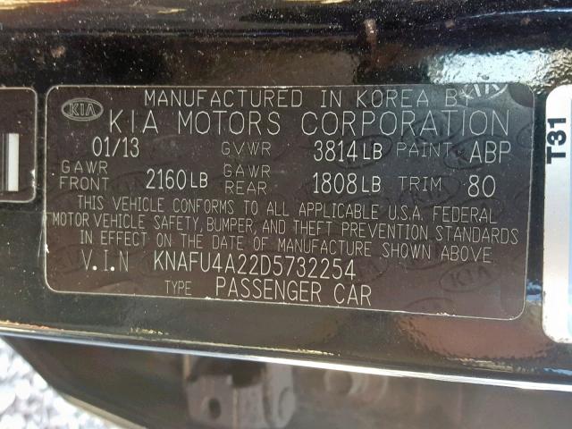 KNAFU4A22D5732254 - 2013 KIA FORTE EX BLACK photo 10