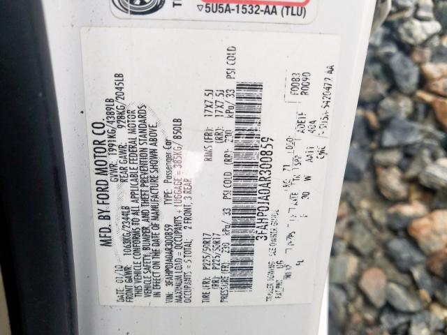 3FAHP0JA0AR300859 - 2010 FORD FUSION SEL  photo 10